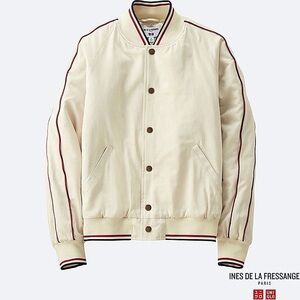 UNIQLO Satin Bomber Track Jacket Tricolore Slim Crop Varsity Baseball Lined